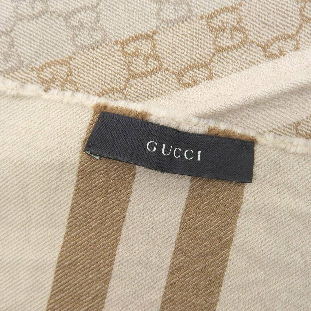 Gucci(グッチ)の【本物保証】 超美品 グッチ GUCCI マフラー GG柄 ストライプ ボーダー ウール100% ベージュ レディースのファッション小物(マフラー/ショール)の商品写真