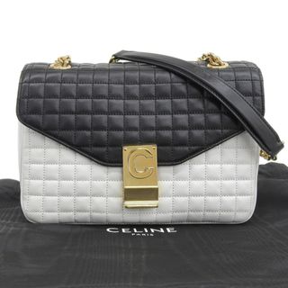 セリーヌ(celine)の【本物保証】 布袋付 超美品 セリーヌ CELINE Cミディアム ロゴ キルティング 斜め掛け チェーンショルダーバッグ レザー バイカラー 白 黒(ショルダーバッグ)