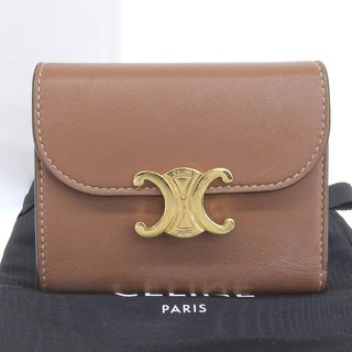 セリーヌ(celine)の【本物保証】 箱・布袋付 超美品 セリーヌ CELINE トリオンフ スモール ウォレット フラップ ロゴ 三つ折り財布 レザー ブラウン 10D783DPV(財布)