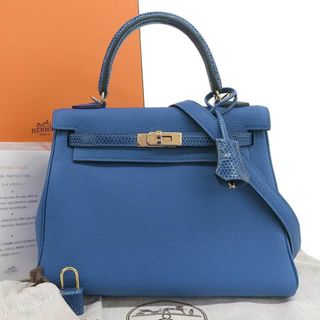 エルメス(Hermes)の【本物保証】 箱・布袋付 新品同様 エルメス HERMES ケリータッチ 25 内縫い 2WAYバッグ トゴ リザード ブルーフランス ゴールド金具 U刻印(ハンドバッグ)