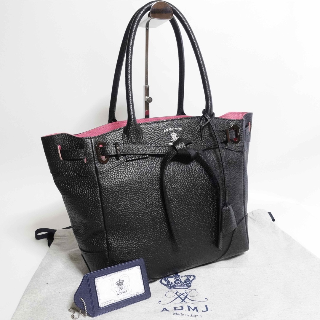 美品】ADMJ ハンドバッグ トートバッグ 黒 リボン admj 美品】ADMJ ハンドバッグ トートバッグ 黒 リボン admj
