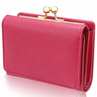 色: ピンクムラ レディース 三つ折り財布 がま口 本革 ピンク(その他)
