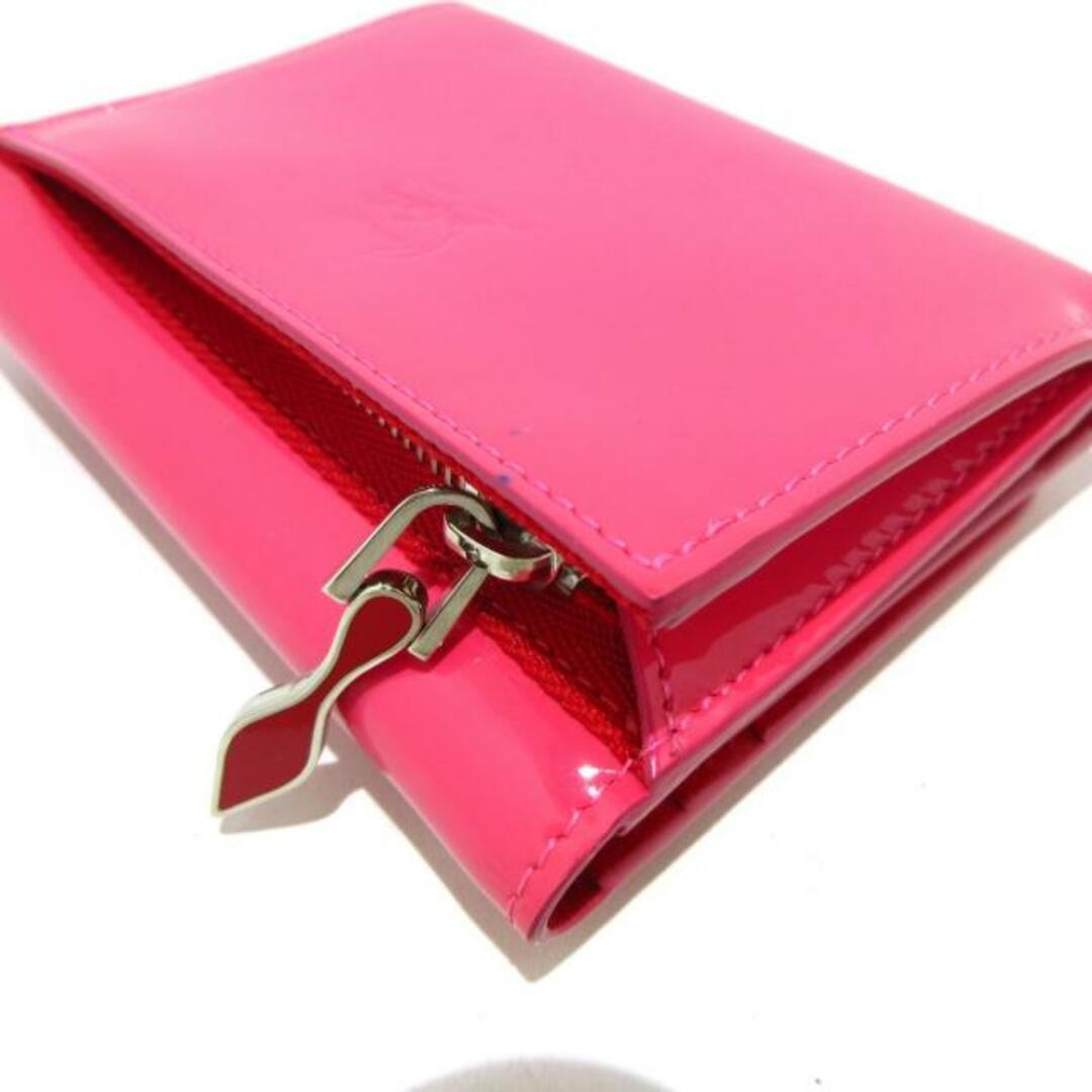 【希少エナメル】クリスチャンルブタン◆三つ折り財布　スタッズ　　　ピンク保存袋