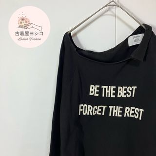 ジュエティ(jouetie)のjouetie プリント 変形 右肩下がり デザイン 長袖 Tシャツ 黒 古着(Tシャツ(長袖/七分))