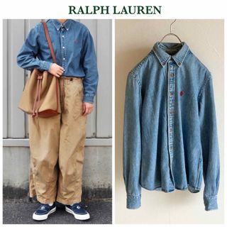 ラルフローレン(Ralph Lauren)のビンテージ ラルフローレン ロゴ刺繍 BD デニムシャツ 9 インディゴ(シャツ/ブラウス(長袖/七分))