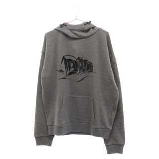 ディオール(Dior)のDIOR ディオール ロゴプリント オーバーサイズプルオーバーパーカー フード取り外し可能 グレー 393J633A0850(パーカー)