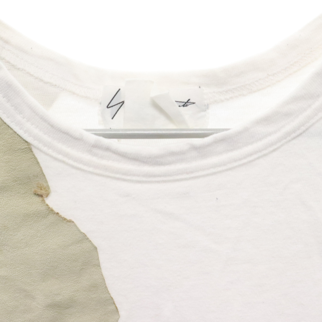 Yohji Yamamoto(ヨウジヤマモト)のYohji Yamamoto POUR HOMME ヨウジヤマモト プールオム 80-90S レザー切り替え 半袖Tシャツ ホワイト メンズのトップス(Tシャツ/カットソー(半袖/袖なし))の商品写真