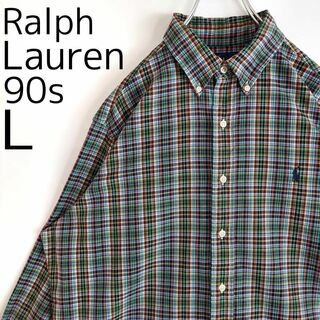 ラルフローレン(Ralph Lauren)の90s ラルフローレン BDマドラスチェックシャツ L グリーン緑 ブルー青(シャツ)
