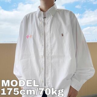 ラルフローレン(Ralph Lauren)のラルフローレン 90s XL 企業ロゴ刺繍 白ホワイトシャツ BDカラーポニー(シャツ)