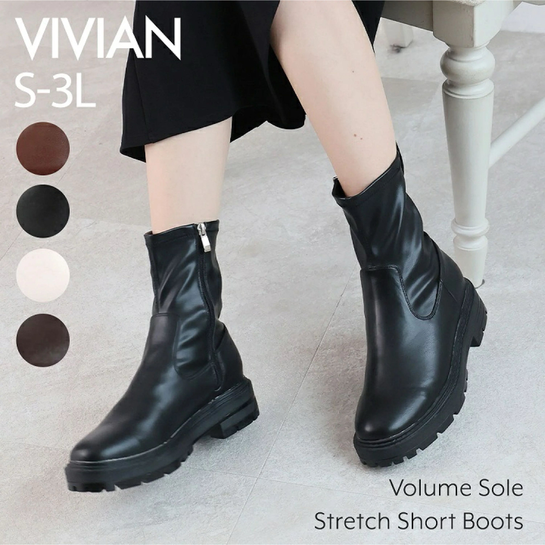 VIVIAN(ヴィヴィアン)のVivian ブーツ ストレッチ ショートブーツ ブラック　L24.0-24.5 レディースの靴/シューズ(ブーツ)の商品写真