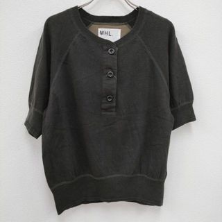 エムエイチエル(MHL.)のMHL. 20SS 595-0162500 FINE SLUB COTTON LINEN HENLEY NECK サイズ2 半袖 ハーフボタン ニット カーキ系 レディース エムエイチエル【中古】4-0203M☆(ニット/セーター)