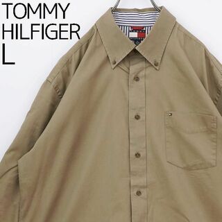 トミーヒルフィガー シャツ 胸ポケット エンブレム刺繍 ベージュ90s XL(Tシャツ/カットソー(半袖/袖なし))