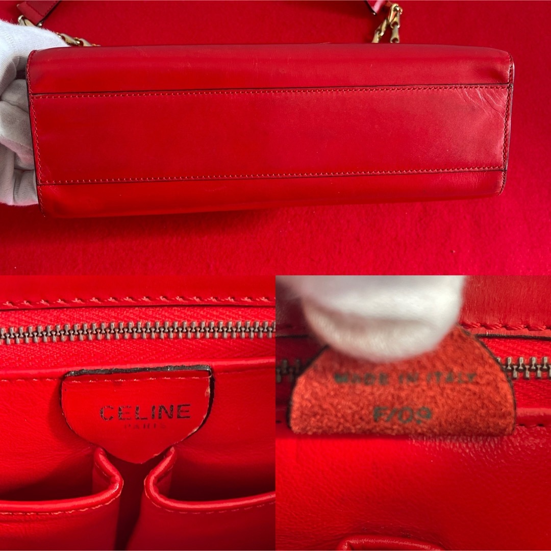 celine(セリーヌ)のCELINE セリーヌヴィンテージ チェーンショルダーバッグ　レザー　赤 レディースのバッグ(ショルダーバッグ)の商品写真