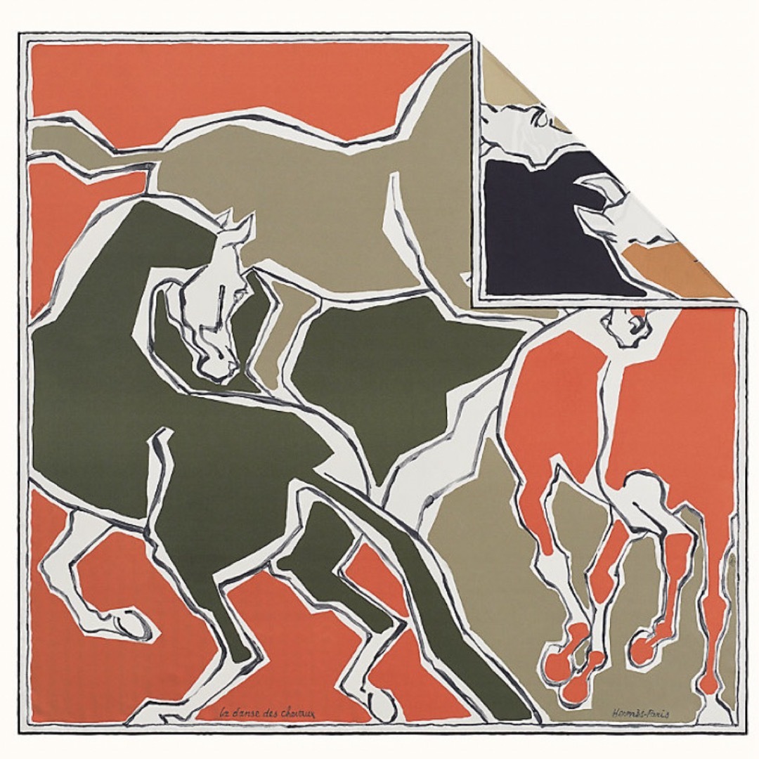 HERMES - エルメス スカーフ ダブルフェイス カレ90 馬のダンス HERMES - エルメス スカーフ ダブルフェイス カレ90 馬のダンス