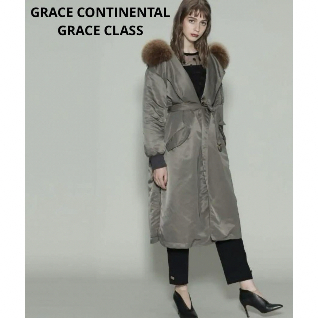 GRACE CONTINENTAL(グレースコンチネンタル)の定価8.5万＊グレースクラス　ロングミリタリーコート フォックスファー レディースのジャケット/アウター(ロングコート)の商品写真