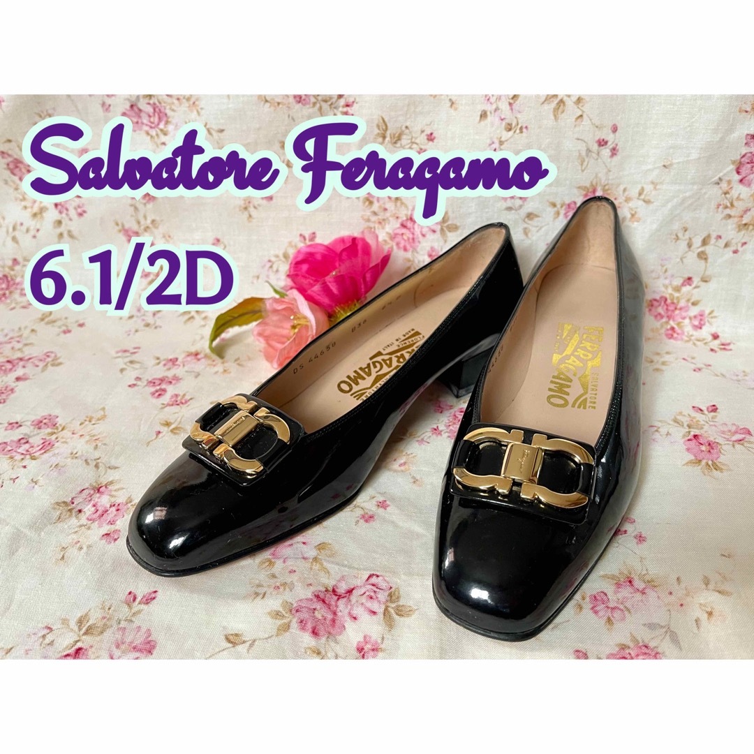 Salvatore Ferragamo - Feragamo ガンチーニ金具 ブラックエナメル