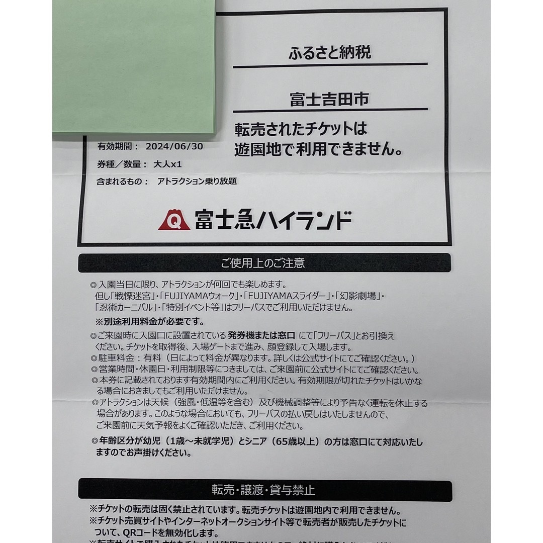 富士急ハイランド　ペア チケットの施設利用券(遊園地/テーマパーク)の商品写真
