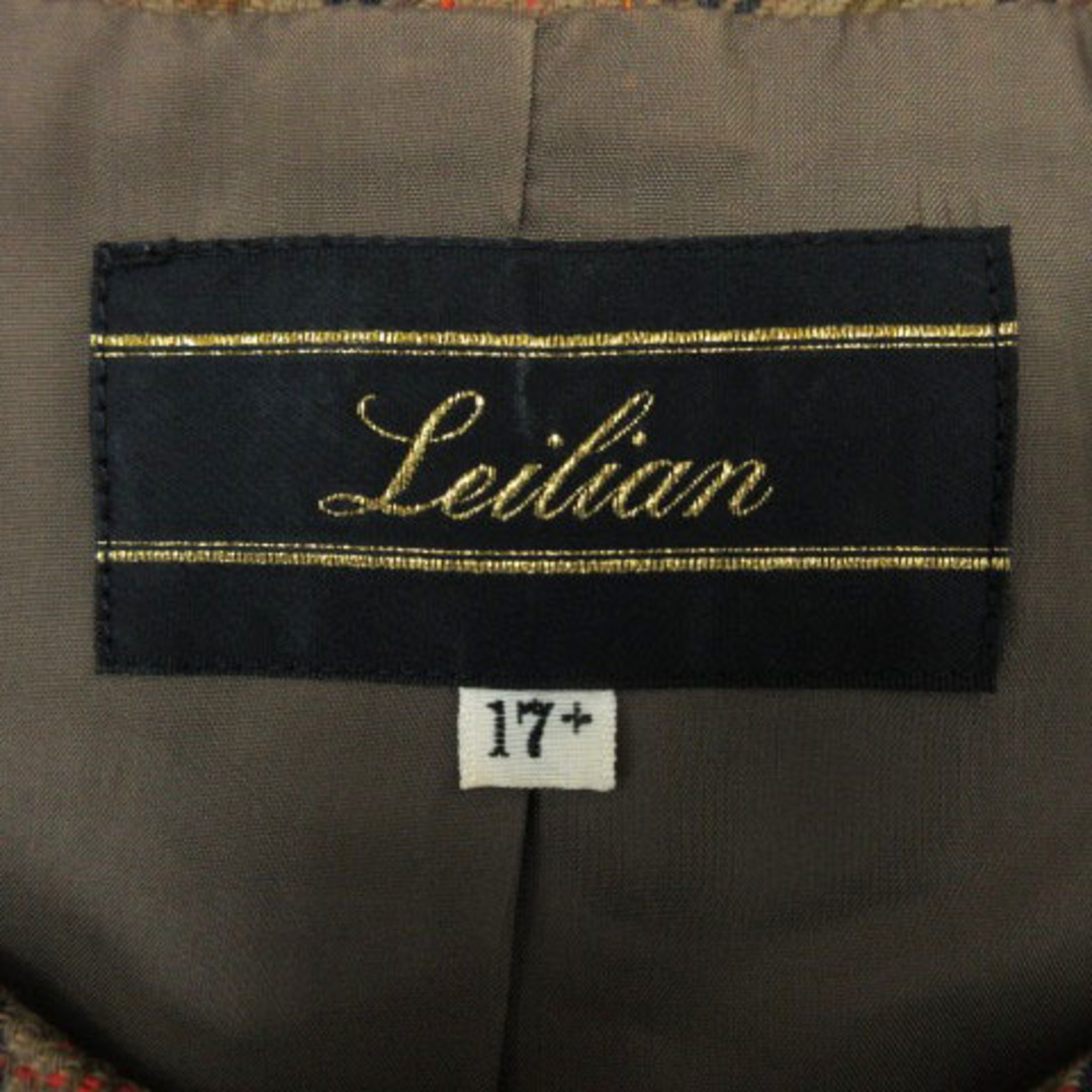 leilian(レリアン)のレリアン Leilian ジャケット チェック ノーカラー ブラウン カーキ レディースのジャケット/アウター(その他)の商品写真