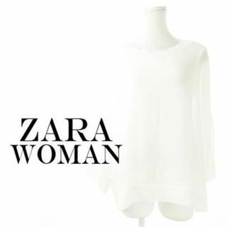 ザラ(ZARA)のザラウーマン ワイドスリーブシアーブラウス M 白 230829CK10A(シャツ/ブラウス(長袖/七分))