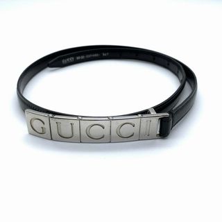 グッチ(Gucci)のGucci Belt レディース ブラック レザー ベルト シルバー バックル(ベルト)