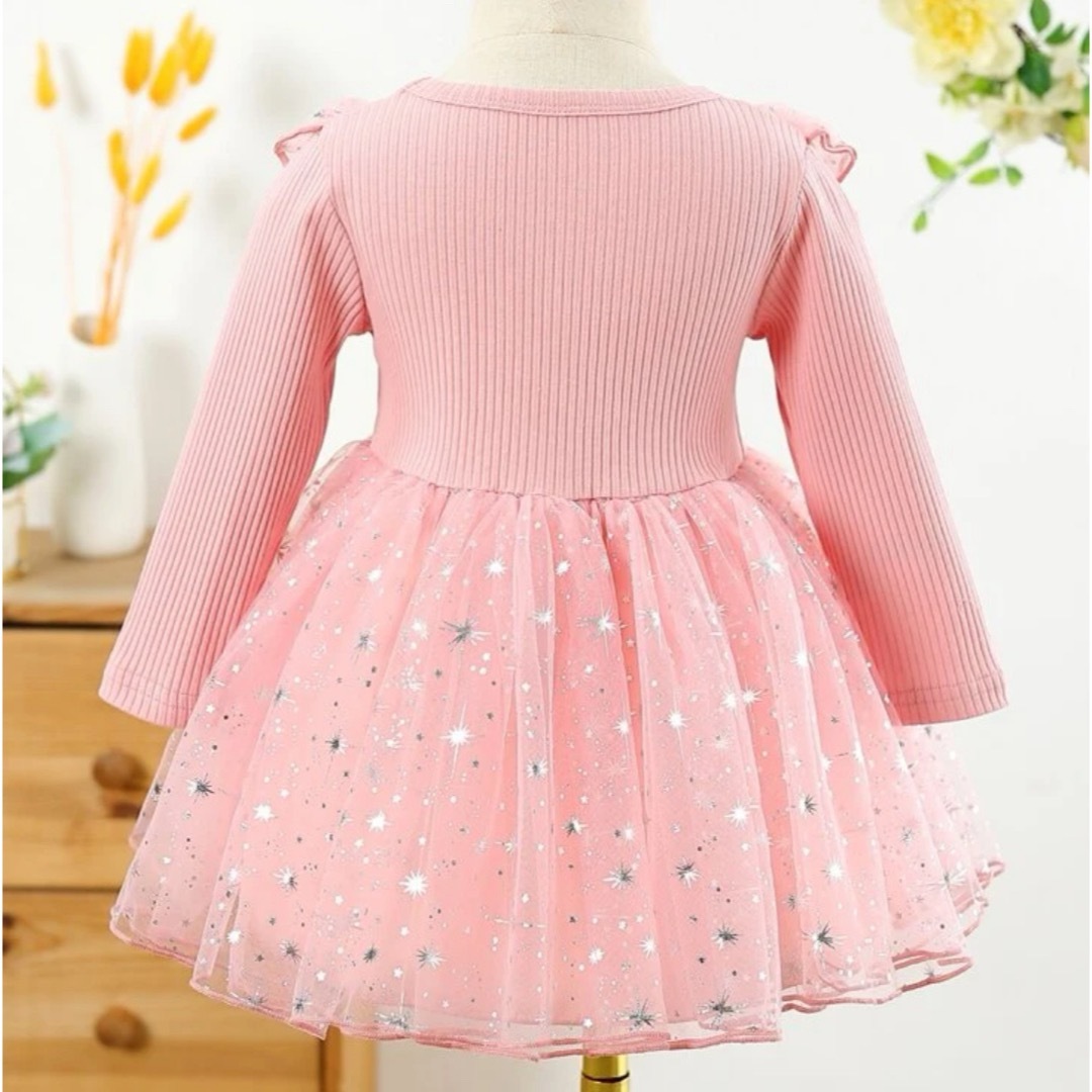 【美品】 女の子ドレス チュール ピンク 星柄 90〜100cm キッズ/ベビー/マタニティのキッズ服女の子用(90cm~)(ワンピース)の商品写真