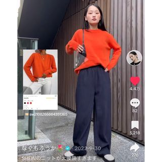 シーイン(SHEIN)のSHEIN LUNE トップス オレンジニット セーター クルーネック(ニット/セーター)