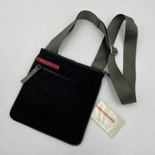 プラダ(PRADA)の美品✨プラダスポーツ　ショルダーバッグ　ナイロン　ロゴ型押し　レザー　白タグ　黒(ショルダーバッグ)