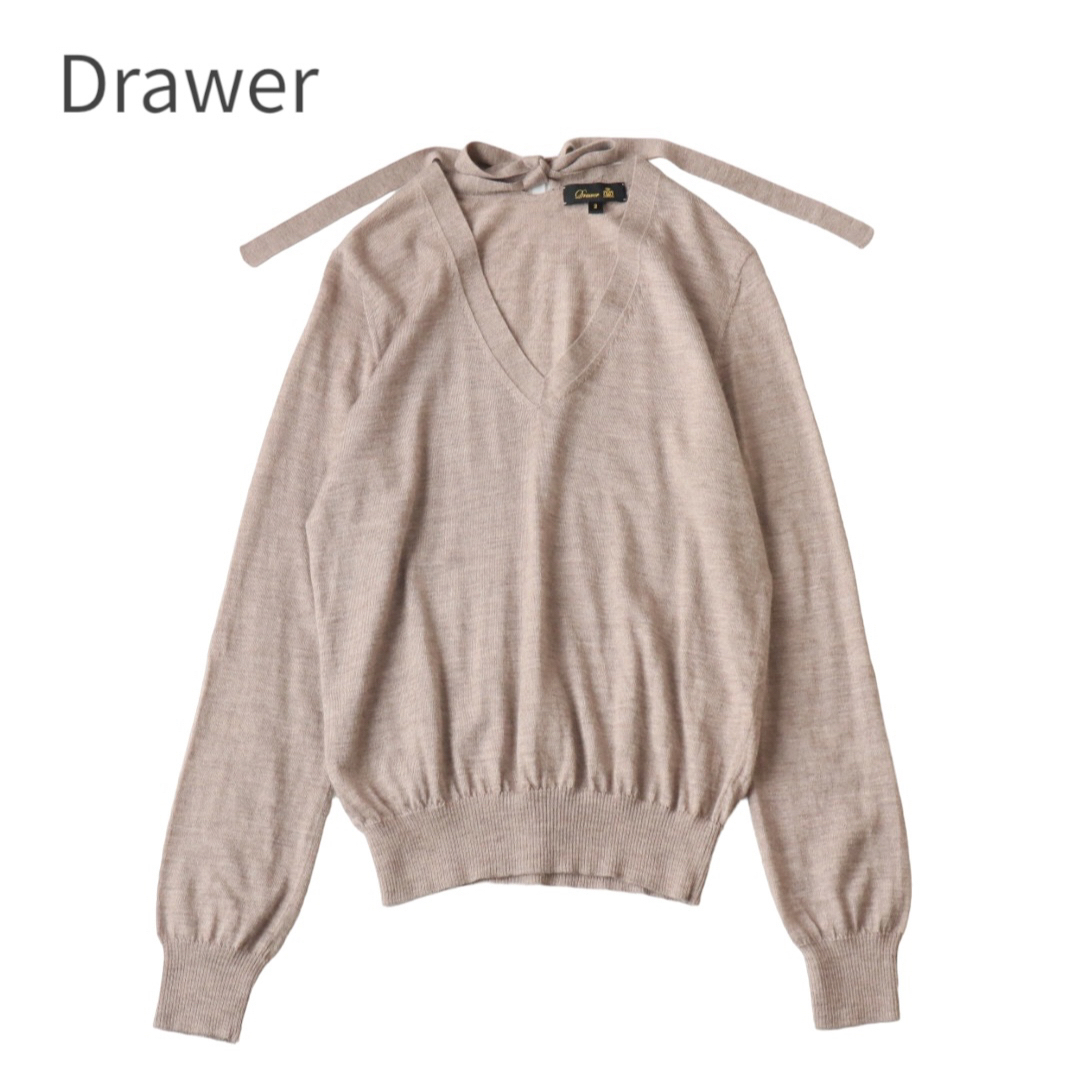 Drawer(ドゥロワー)のDrawer 18GカシミヤシルクバックリボンVネック レディースのトップス(ニット/セーター)の商品写真