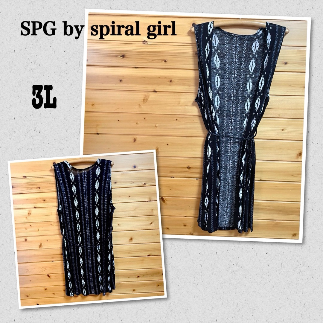Spiral Girl ロングカーディガン ノースリーブ 羽織 幾何学模様 3L レディースのトップス(カーディガン)の商品写真