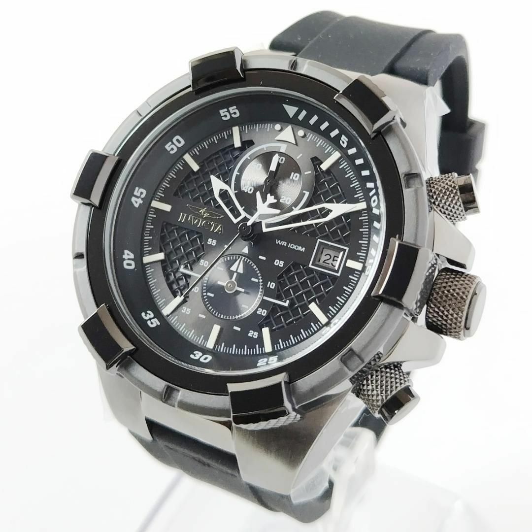 INVICTA(インビクタ)のシリコンベルト新品メンズ腕時計インビクタ クロノグラフ ブラック黒クォーツ メンズの時計(腕時計(アナログ))の商品写真