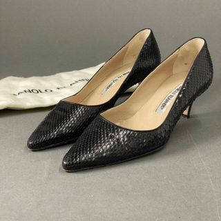 マノロブラニク(MANOLO BLAHNIK)の1j22 イタリア製 MANOLO BLAHNIK マノロブラニク パイソンヒールパンプスレザーシューズ 35 ブラック レディース(ハイヒール/パンプス)