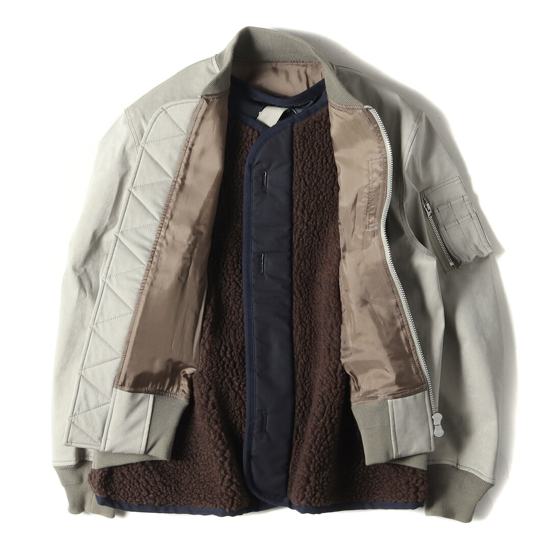 sacai(サカイ)のSacai サカイ ブルゾン サイズ:1 23AW フェイク スウェード ミックス ダブルジップ ブルゾン Faux Suede Mix Blouson 23-03209M アウター MA-1 ボンバー ジャケット ボア フリース パテッド 中わた グレー 日本製【メンズ】【中古】 メンズのジャケット/アウター(ブルゾン)の商品写真