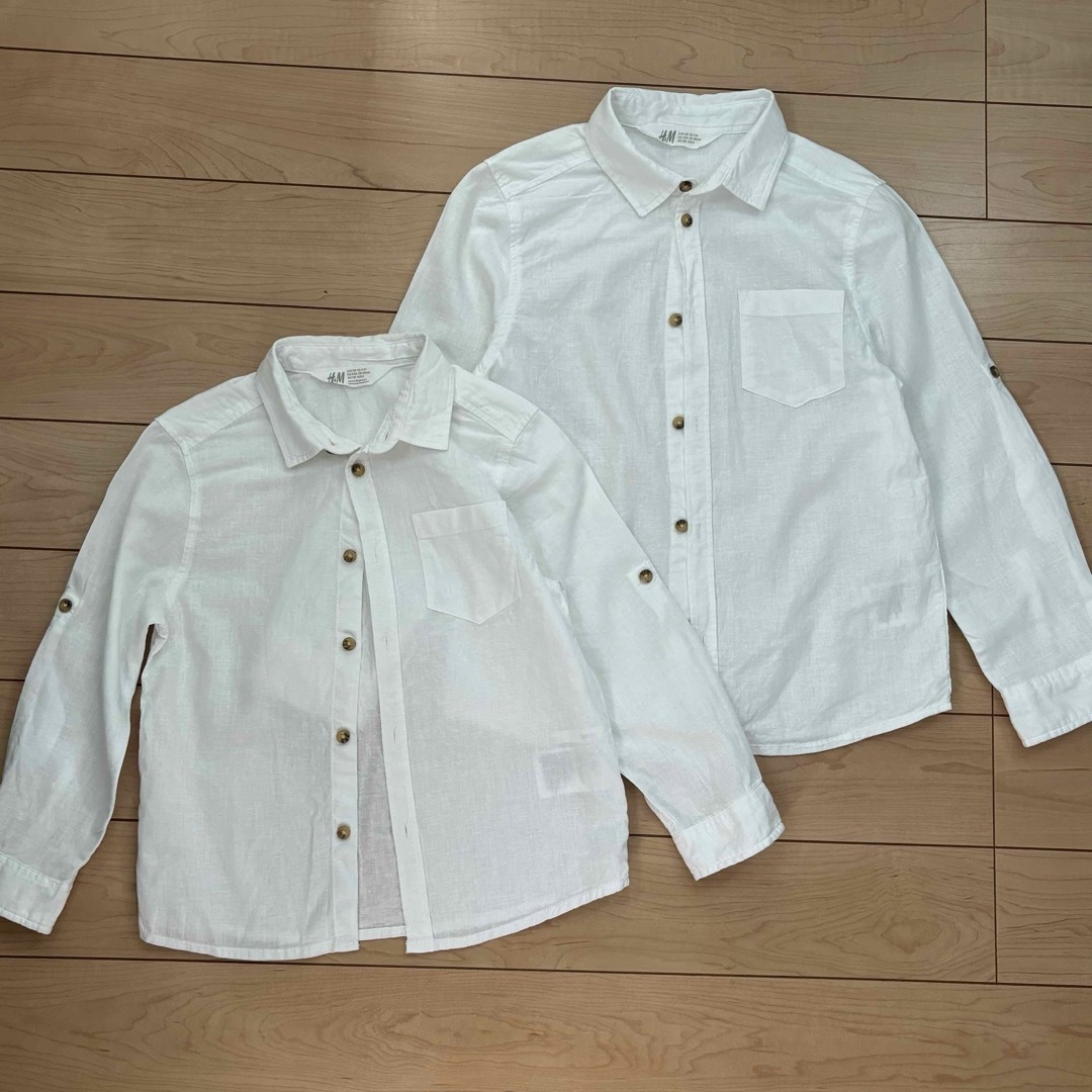 H&M(エイチアンドエム)のH＆M シャツ　 110   130 お揃い　 セット　 白シャツ ホワイト キッズ/ベビー/マタニティのキッズ服男の子用(90cm~)(ブラウス)の商品写真