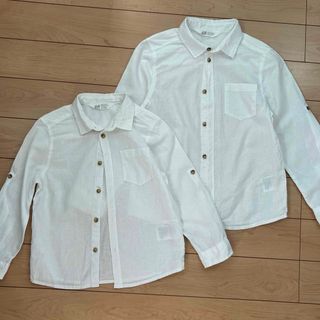 エイチアンドエム(H&M)のH＆M シャツ　 110   130 お揃い　 セット　 白シャツ ホワイト(ブラウス)