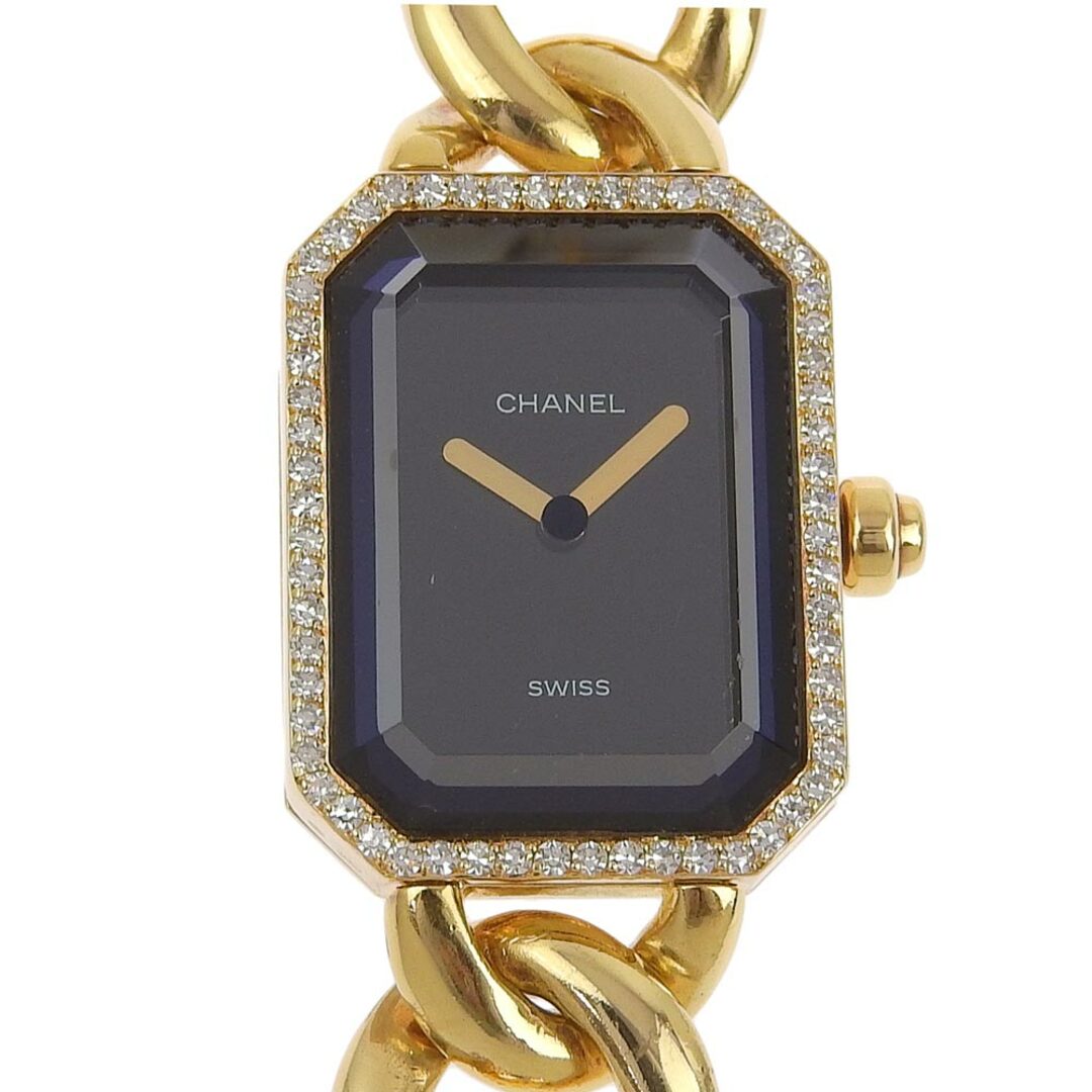 CHANEL(シャネル)の【CHANEL】シャネル プルミエールXL ダイヤベゼル Ｈ0113 K18イエローゴールド×ダイヤモンド ゴールド クオーツ アナログ表示 レディース 黒文字盤 腕時計 レディースのファッション小物(腕時計)の商品写真