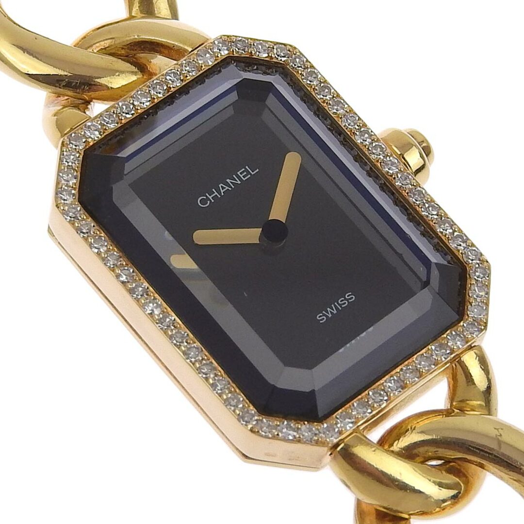 CHANEL(シャネル)の【CHANEL】シャネル プルミエールXL ダイヤベゼル Ｈ0113 K18イエローゴールド×ダイヤモンド ゴールド クオーツ アナログ表示 レディース 黒文字盤 腕時計 レディースのファッション小物(腕時計)の商品写真