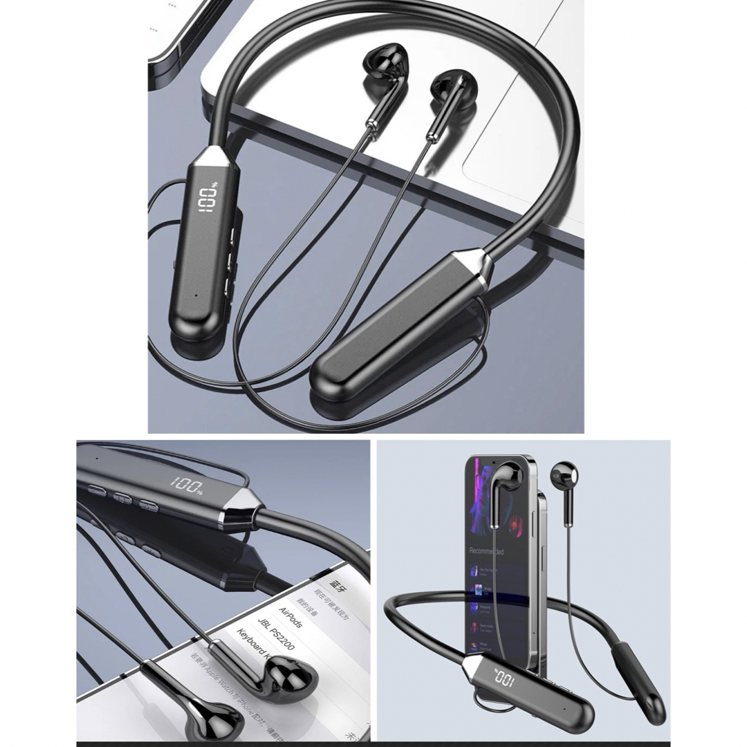 イヤホン　Bluetooth 5.2 IPX5 ワイヤレスイヤホン  ネック スマホ/家電/カメラのオーディオ機器(ヘッドフォン/イヤフォン)の商品写真