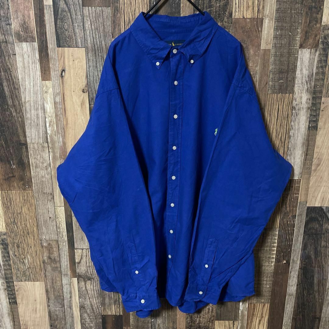 POLO RALPH LAUREN(ポロラルフローレン)のラルフローレン ボタンダウン メンズ 2XL ブルー シャツ 古着 90s 長袖 メンズのトップス(シャツ)の商品写真