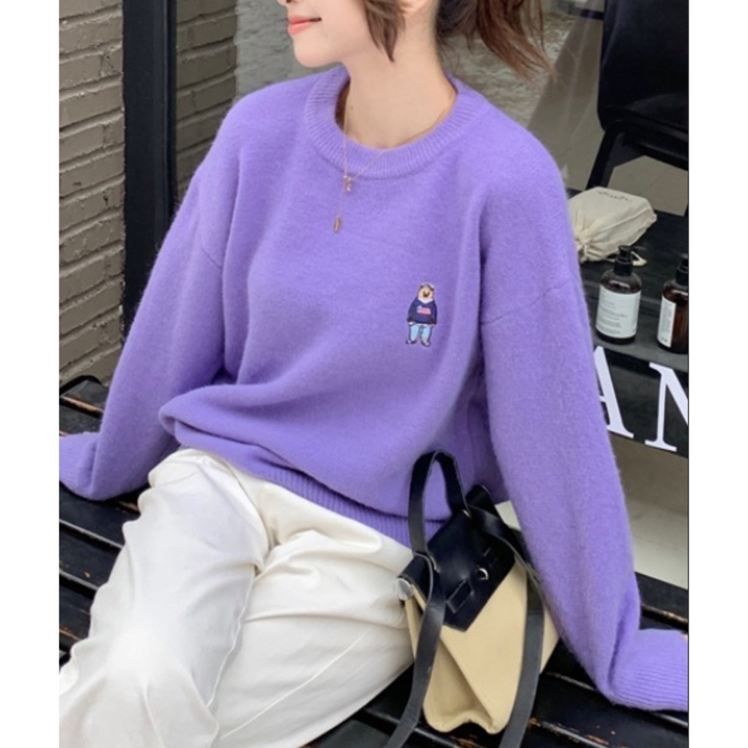 dholic(ディーホリック)のベア　ニット 紫 韓国 冬服 長袖 セーター Y2K くま ワッペン  ベア レディースのトップス(ニット/セーター)の商品写真