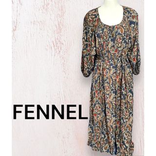 FENNEL 花柄　ワンピース　ウエストリボン　七分(ロングワンピース/マキシワンピース)