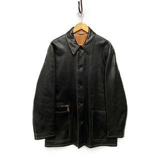 Hermes - HERMES エルメス レザージャケット ラムスキン ブラック/キャメル サイズ52 正規品 / 33539