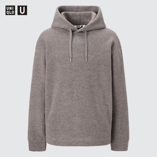 ユニクロ(UNIQLO)のワイドフィットフリースプルパーカー　ユニクロU ベージュ　Lサイズ(パーカー)