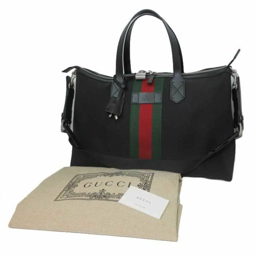 Gucci(グッチ)の【新品】グッチ バッグ トートバッグ 619750 (ブラック) GUCCI キャンバス ウェビングライン ダッフル バッグ 2WAY 斜め掛け A4対応 メンズ アウトレット メンズのバッグ(トートバッグ)の商品写真