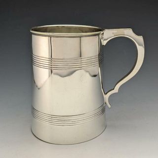 英国アンティーク シルバープレート製 ガラス底 マグカップ(その他)