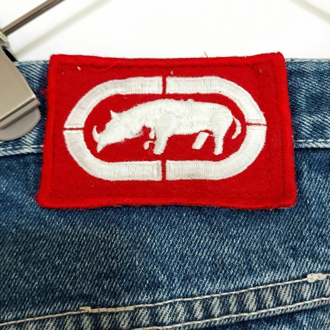 ECKŌ UNLTD（ECKO UNLTD）(エコーアンリミテッド)のエコーアンリミテッド ポケットロゴ刺繍 バギーペインターパンツ デニム 青 L レディースのパンツ(デニム/ジーンズ)の商品写真