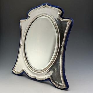 1905年 英国アンティーク 純銀製フレーム デスクミラー化粧鏡 Elkington(その他)