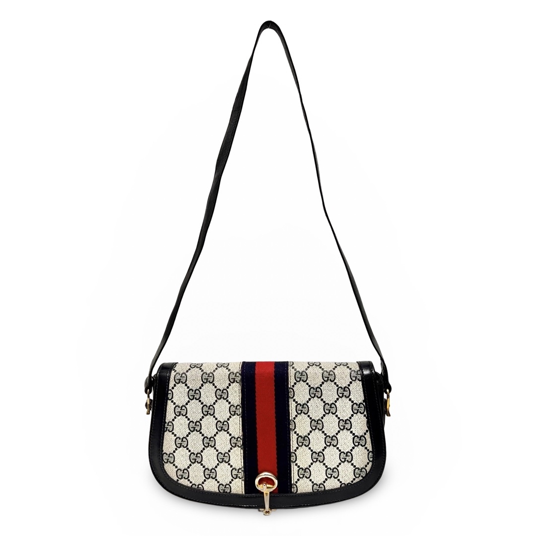 GUCCI オールドグッチ シェリーライン GG ホースビット ショルダーバッグ クロスボディー ネイビー PVC レザー | フリマアプリ ラクマ