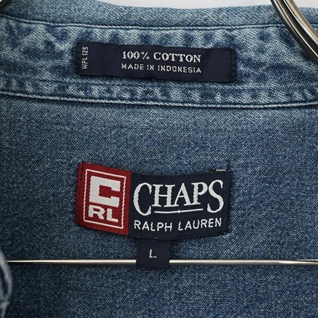 CHAPS(チャップス)の90s Chaps チャップス ポケットロゴ刺繍デニムシャツ L ブルー 青 緑 メンズのトップス(シャツ)の商品写真