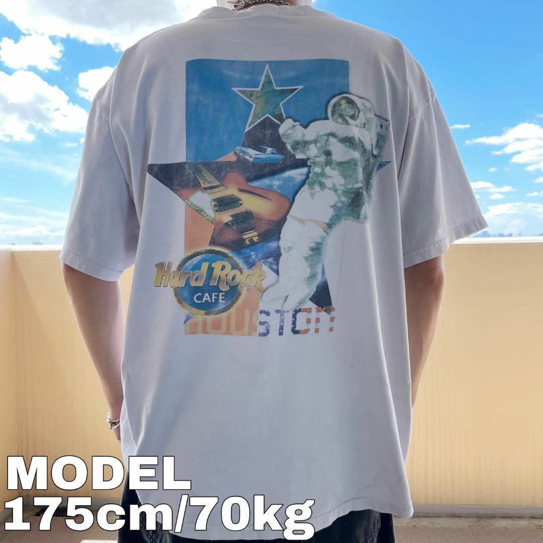 90s USA製 ハードロックカフェ プリントTシャツヒューストン XL 白 メンズのトップス(Tシャツ/カットソー(半袖/袖なし))の商品写真