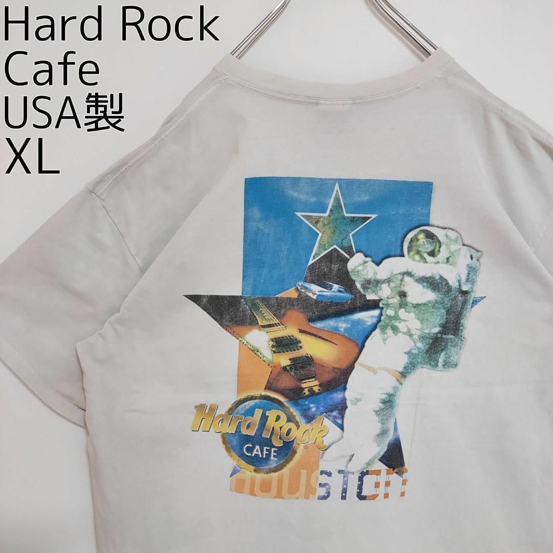 90s USA製 ハードロックカフェ プリントTシャツヒューストン XL 白 メンズのトップス(Tシャツ/カットソー(半袖/袖なし))の商品写真